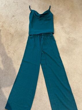 House of Harlow 1960 Teal Paisley Satin Cowl Top and pants set